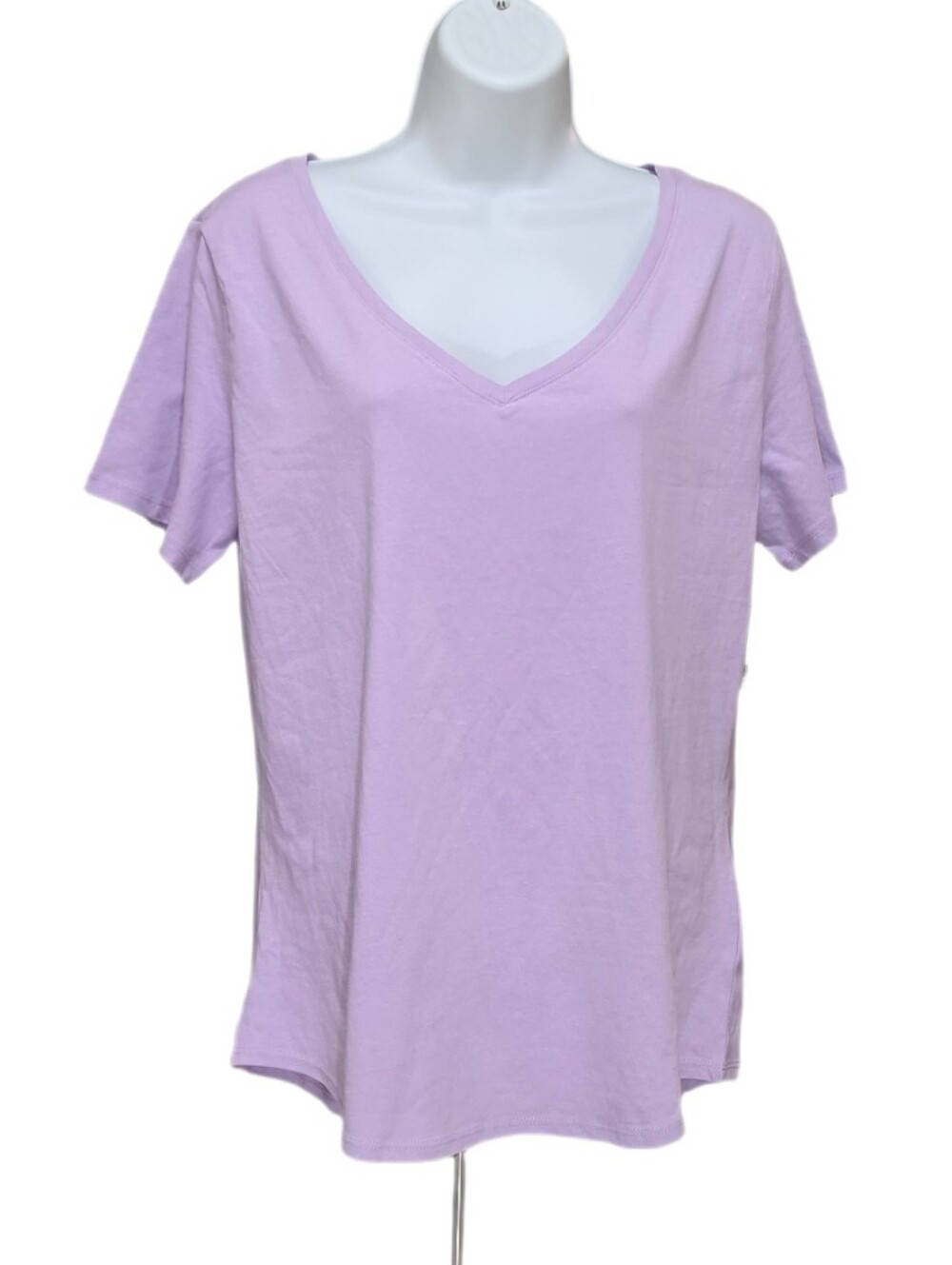 NY&Co. Women's Short Sleeve V-Neck Knit T-Shirt Light Purple 100% Cotton Size M